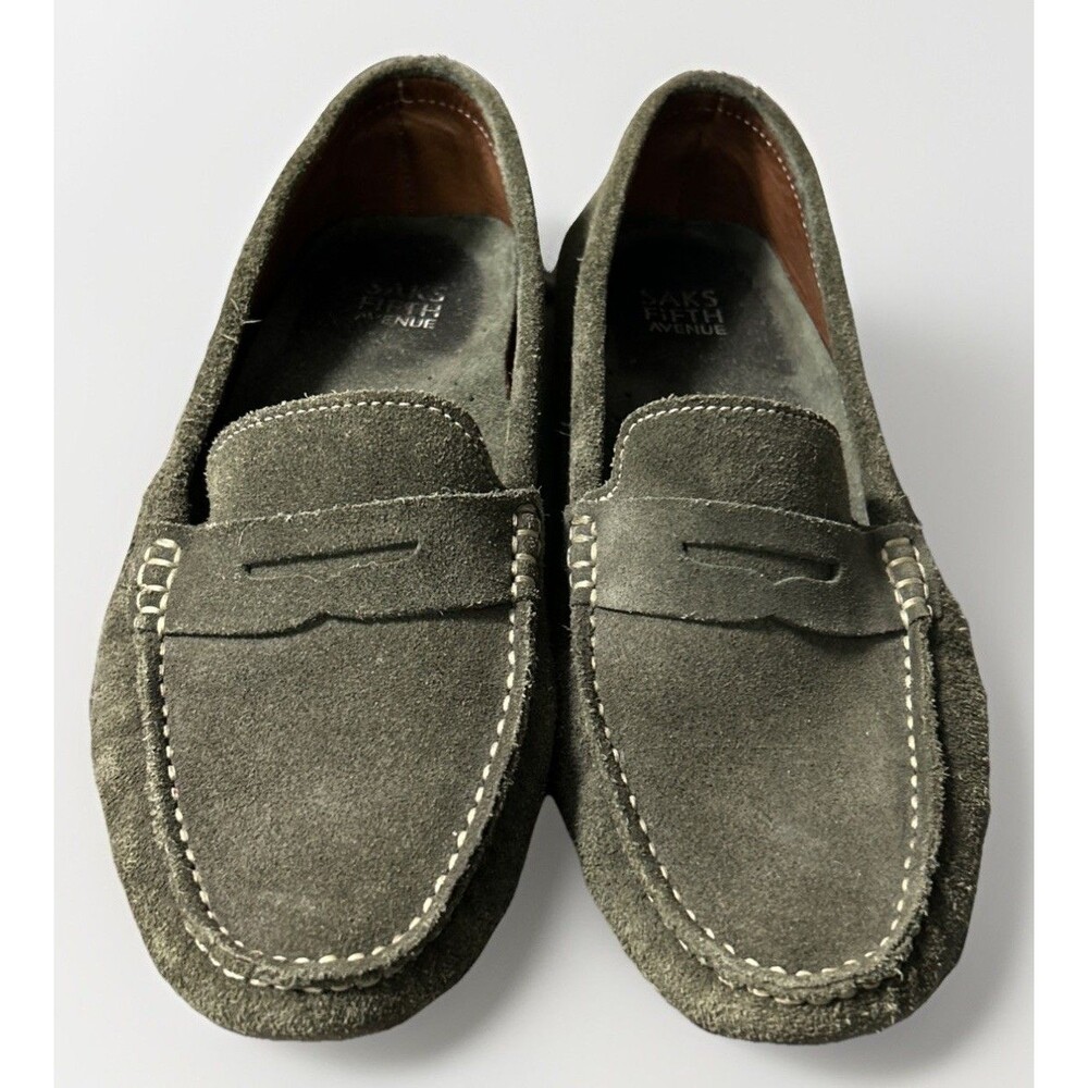 Saks Fifth Avenue Olive Suede Loafers